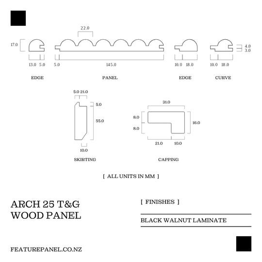 Arch Black Walnut T&G Wood Panel - Arch 25